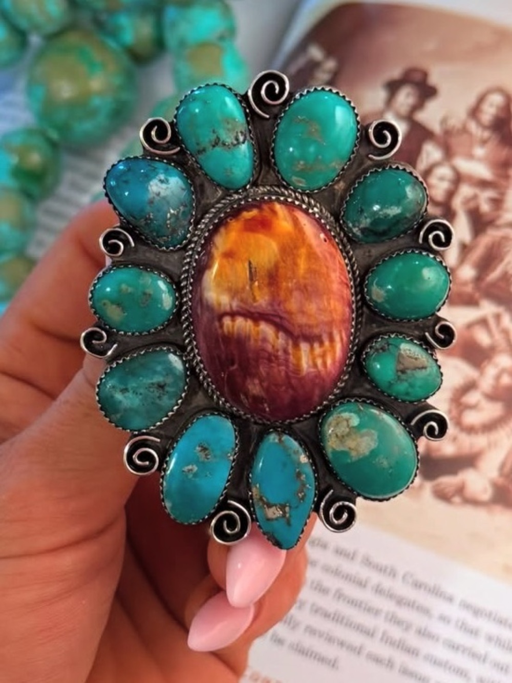 Navajo ✨ Marcus Chavez Turquoise & Purple Spiny XL adjustable Ring - Picture 3 of 5